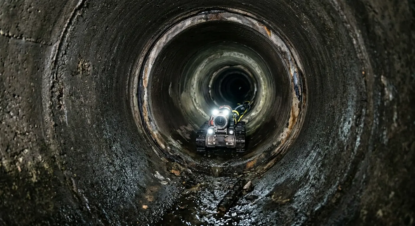 Robotic sewer camera inspecting pipe interior for Sewer Line Repair in Lake Norman of Catawba